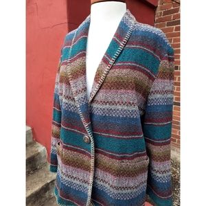 Vintage 90's Southwestern Print One Button Blazer Jacket Large